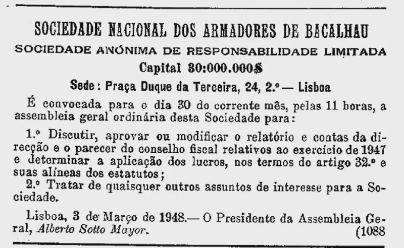 Notification in Diário do Governo, 1948