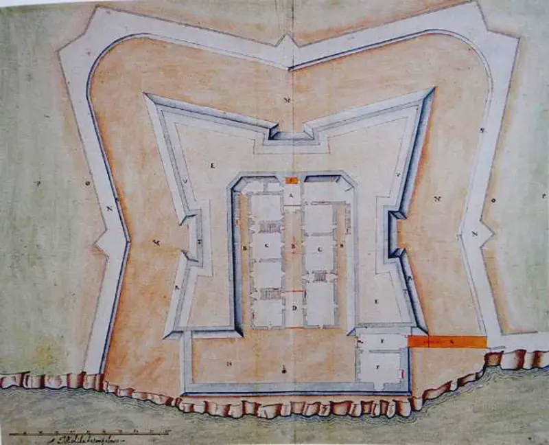 drawing: Forte de Sto. António da Barra by Alexandre Massay, 1621